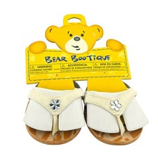 Build-A-Bear WEDGE SANDALS White Gem Flower Teddy Shoes NEW /Hanger