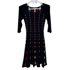 Danny and Nicole Women's Small Sweater Dress Black Red White Diamond Knit GUC