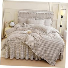 Tan Gingham Ruffle Duvet Cover Size 3 Pieces   100 Queen 08 - Tan Gingham