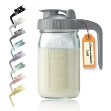 32oz Glass Pitcher with Lid & V-shaped Pour Spout - 1 Quart Breastmilk Pitche...