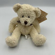 Russ Berrie Cream Teddy Bear Plush 8" Stuffed Animal Brown Plaid Bow w/ Tags