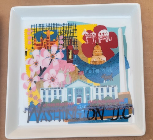 Crate & Barrel 6 Road Trip Appetizer Plates Chicago Seattle Frisco DC 5 3/4" sq - Picture 12 of 15