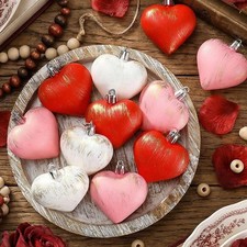 36 Pcs Neutral Valentine's Day Heart Shaped Ornaments for Tree 2.36'' Vintage Te