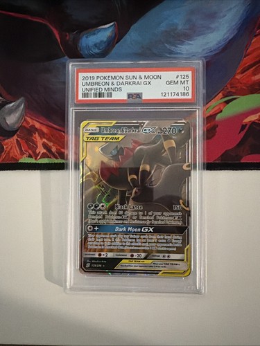 2019 Pokémon S&M Unified Minds Umbreon & Darkrai-GX #125/236, graded PSA 10 Gem