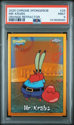 MR. KRABS 2025 TOPPS CHROME SPONGEBOB ORANGE REFRACTOR SP 1/25 PSA 9 MINT