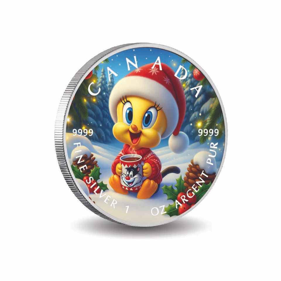 2025 Canada 1oz 9999 Silver BU Holiday Cheer with Tweety! Colourized - Bild 4 von 4