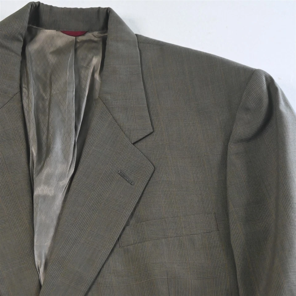 Traje De Colección Hecho en EE. UU. Hart Schaffner Marx 44S 38x29 Verde Tostado Glenn Check Lana Para Hombres Foto 3 de 4