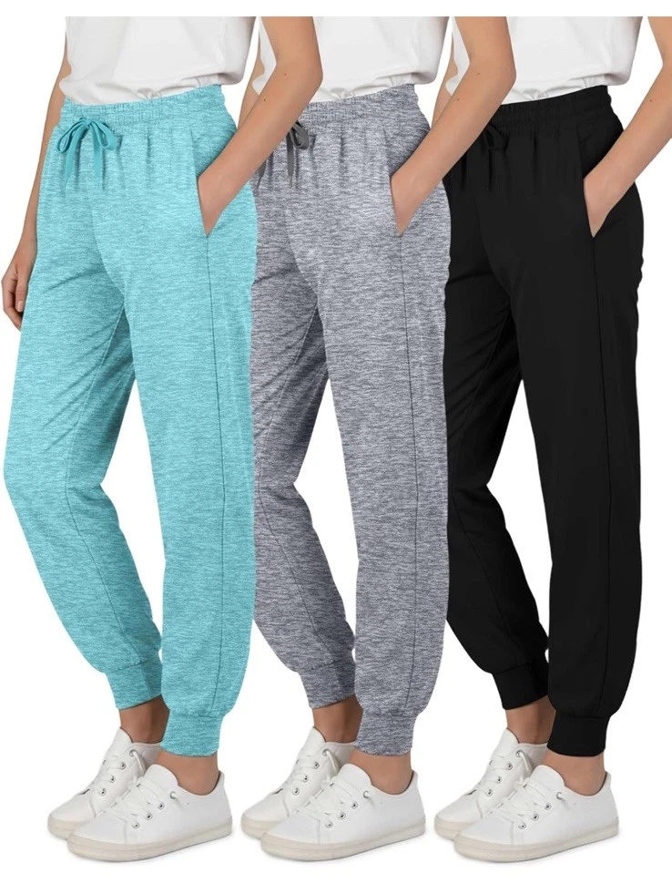 Real Essentials 3 Pack: Girls' Dry-Fit Jogger Sweatpants Set 5 MEDIUM