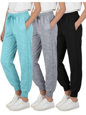 Real Essentials 3 Pack: Girls' Dry-Fit Jogger Sweatpants Set 5 LARGE