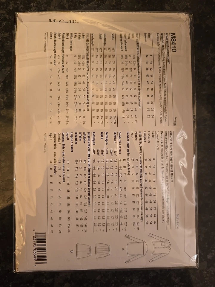 8410 McCall's Pattern Misses' Shirt & Mini Skirt Size 8-10-12-14-16 Uncut New - Image 2 of 2