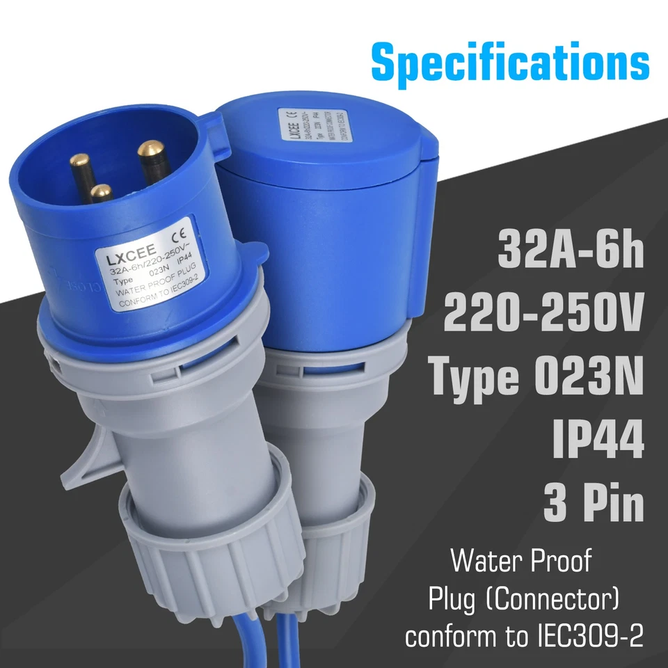 BLUE CARAVAN HOOK UP EXTENSION LEAD 5M/10M/15M 240V MAINS ELECTRIC CABLE 32A UK - Image 4 of 4