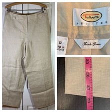 Talbots Petites Irish Linen Pants Beige Wide Leg Women Size 12 12P Church Office