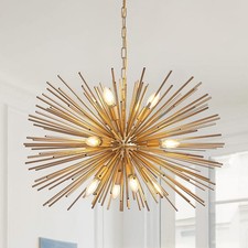Mid-Century 12-Light Gold Sputnik Chandelier for Dining Room, Living Room, Foyer