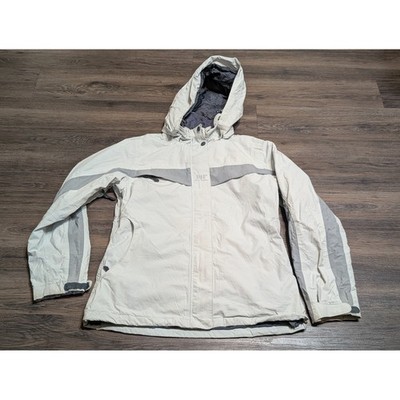 Helly Hansen Women Medium Hooded Shell Jacket Off-White Gray Colorblock Full Zip