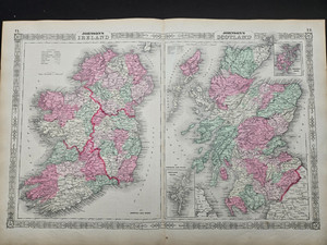 1863 Johnson Atlas Map Ireland Scotland Genuine
