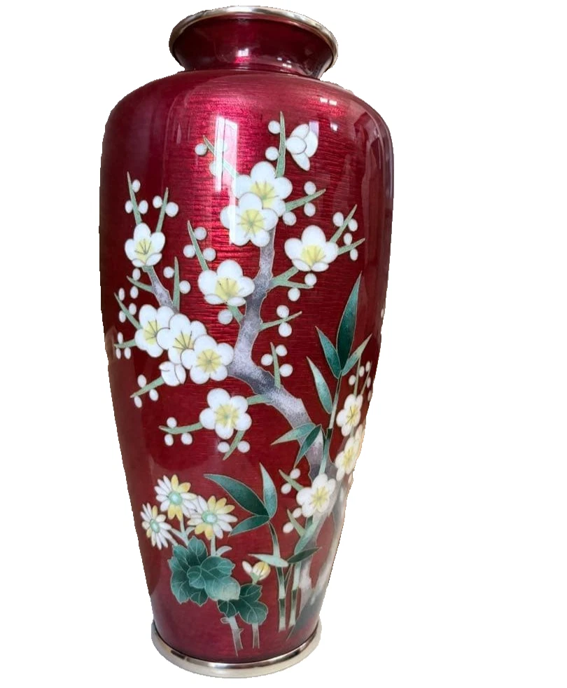 红色景泰蓝日本古董花瓶| eBay