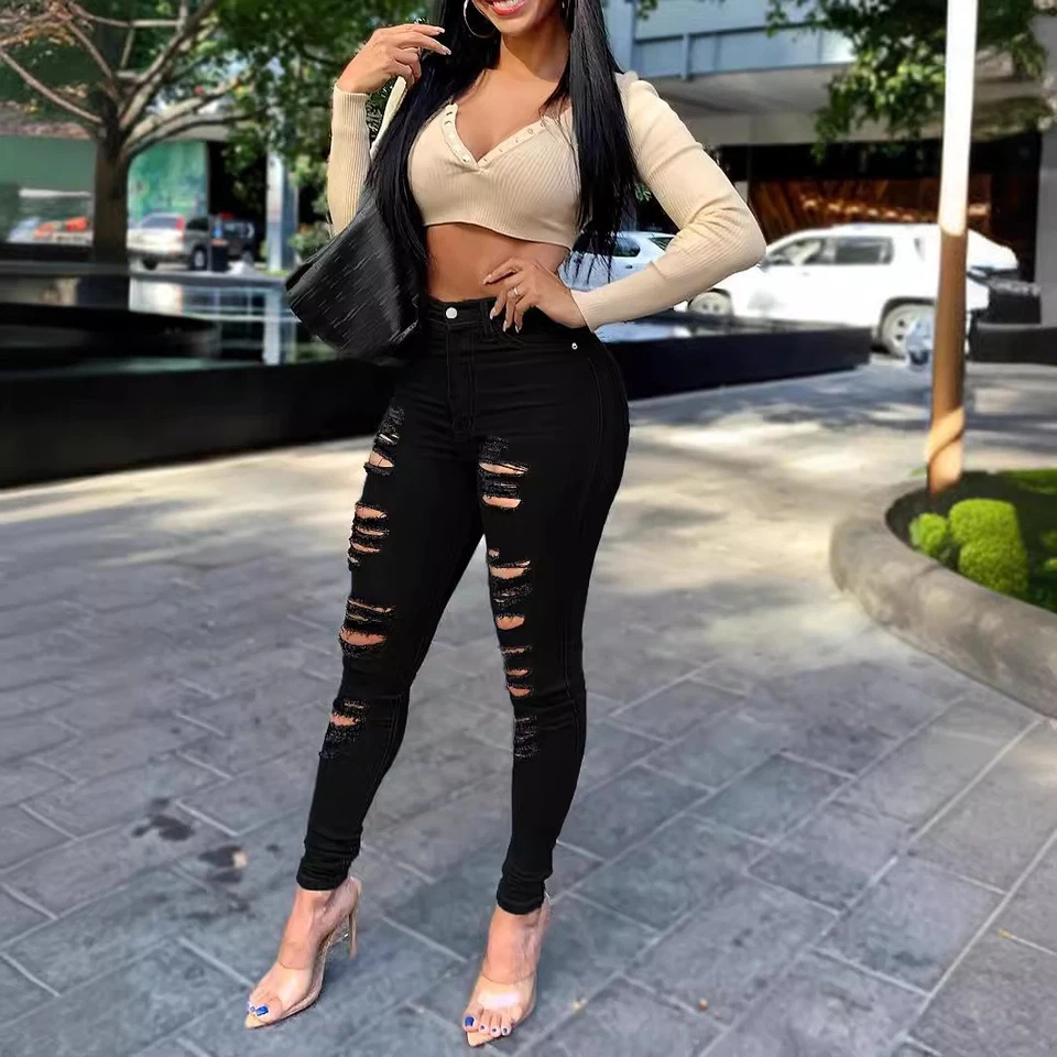 New Ripped Black Jeans For Women - Image 2 of 4