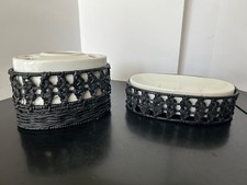 Toothbrush Holder and Soap Dish Set Black Wicker and White Porcelain