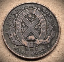 1842 BANK OF MONTREAL HALF PENNY BANK TOKEN  ** A GOOD COIN **   (7857)