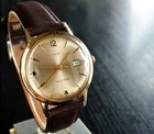 VINTAGE TIMEX 1966 DATE AUTOMATIC MECHANICAL SELF-WIND MEN'S GOLD LEATHER WATCH