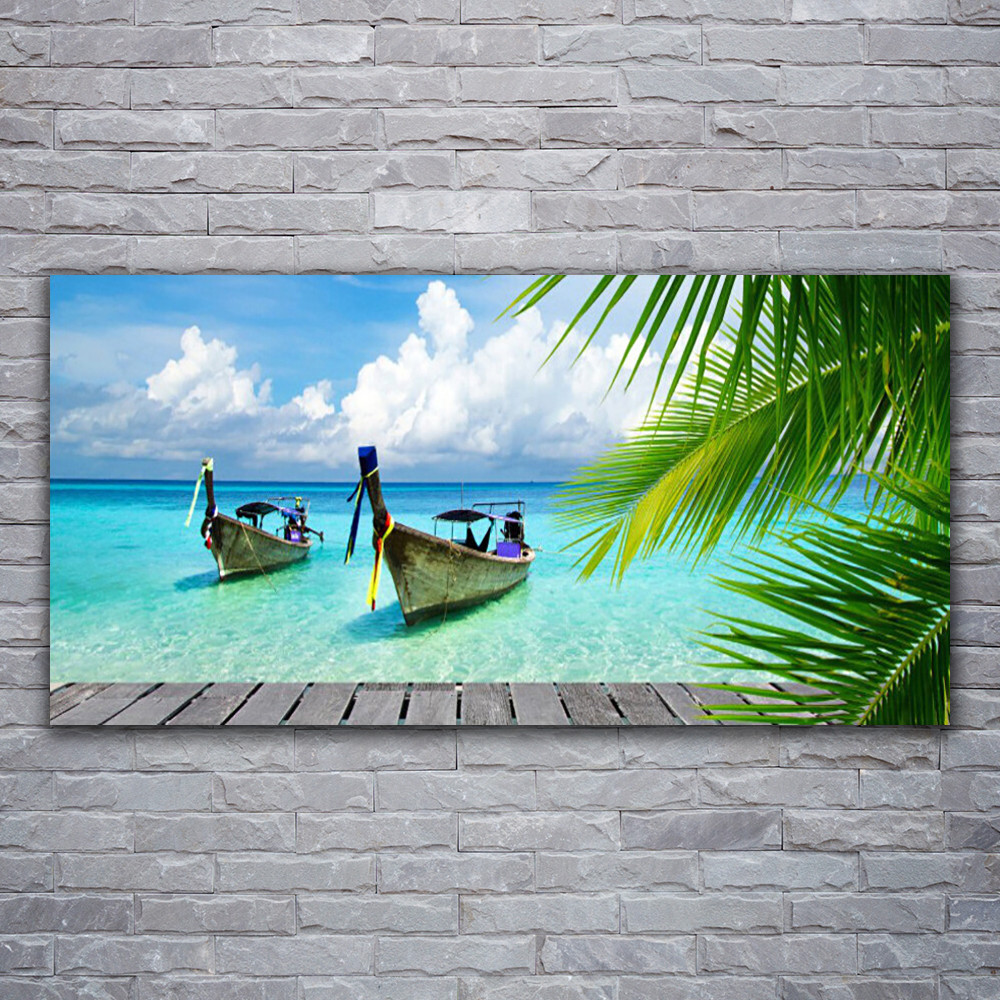 Paysage bateaux mer en tableau grand format 120x60 pour habiller un mur vide
