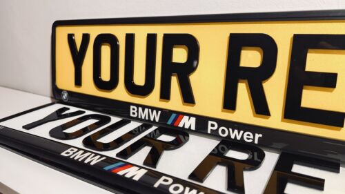2x BMW M Power Premium Gel Domed  Number Plate Surrounds Holder, MOT Approved - Afbeelding 1 van 9