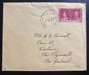 1937 Tulagi British Solomon Island  Cover To Westown New Zealand