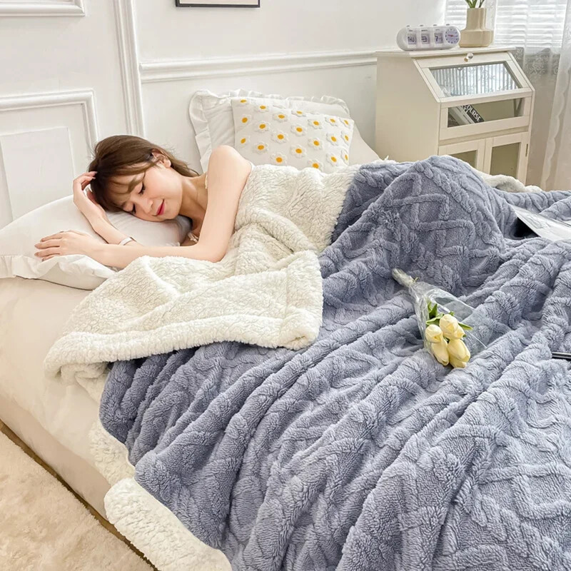 Thicken Blankets Super Warm Throw Blanket Sides Bedspread Bed Cover  Blanket