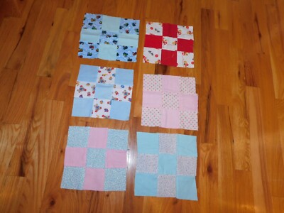 Handmade Flannel Quilt Blocks 9 Patch Lot of 6 Train Racecar Nursery Toys
