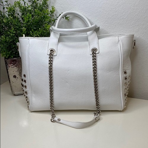 Viola Castellani White Leather Satchel Shoulder Bag with Stud and Chain Detail - Picture 2 of 14