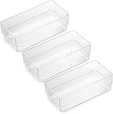 3pc Desk Drawer Organizer Trays Plastic Bins Kitchen Utensil Dividers for Makeup