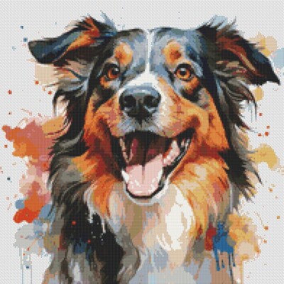Australian Shepherd Welpe Hund zeitgenössisches Kunstwerk groß Original Kreuzstich