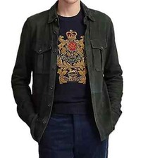 New Men Pure Suede Green Shirt Soft Suede Leather Full Sleeves Button Overshirt
