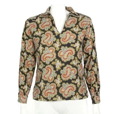 Vintage 80s British Lady Hathaway Top Yellow Red Royal Paisley size S/M - 527