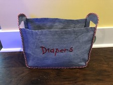 Denim Look Diaper Bin With Red Checks