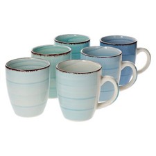6-tlg. Kaffeebecherset Blue 350 ml Trinkbecher Tee Kakao Pott Blaue Tassen