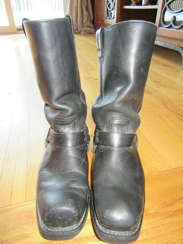BLACK LEATHER MOTORCYCLE BOOTS/91345 