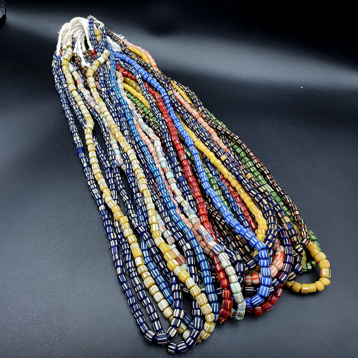 Lot 20 Strands Vintage OLD AFRICAN Multicolor Stripes GLASS BEADS