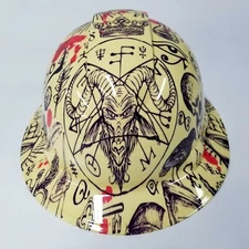 FULL BRIM Hard Hat custom hydro dipped ALCHEMY,  OCCULT WICCAN PENTEGRAM SICK