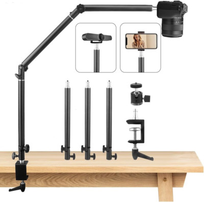 Heavy Duty Overhead Camera Desk Mount Stand 14.5''-41'' with 1/4'' Screw, 3-Section