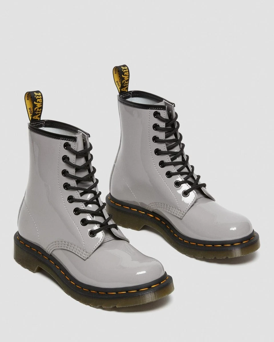 Dr. Martens Womens Combat Boots White Leather Pull Tab Mid Calf