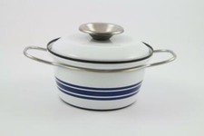 Vintage MCM Cathrineholm Enamel Blue Banded Stripe Dutch Oven Pot w/ Handles