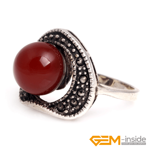 Natural Gemstone Charms Rings Jewelry Tibetan Silver Marcasite Women Gift 6#-8# - Picture 31 of 43