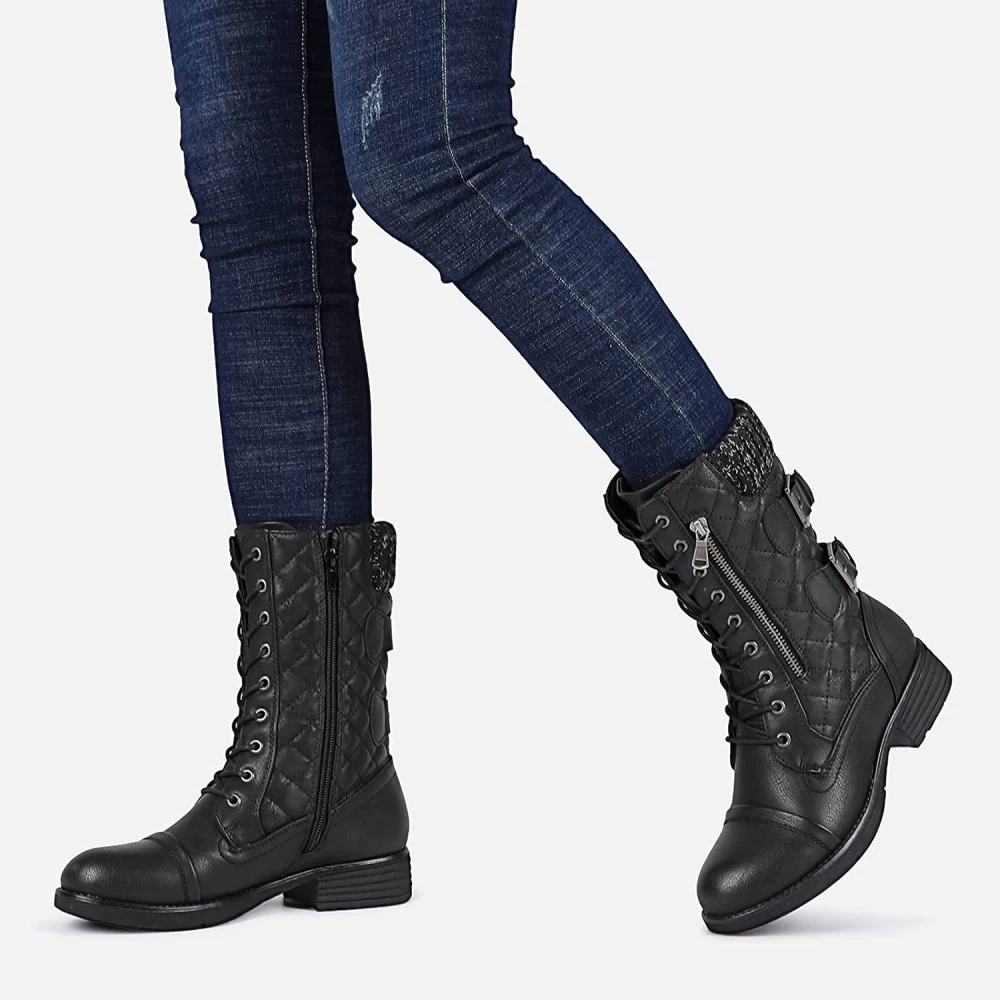 Womens black top combat booties