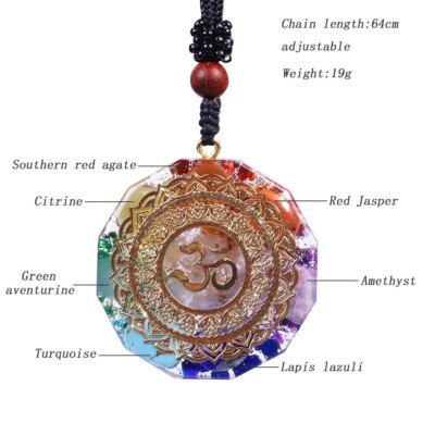 Collana Uomo In Orgonite, Ciondolo Om Luminoso Con Simbolo Dei 7 Chakra. Fatto A Mano, Regalo Per Natale O Guarigione.