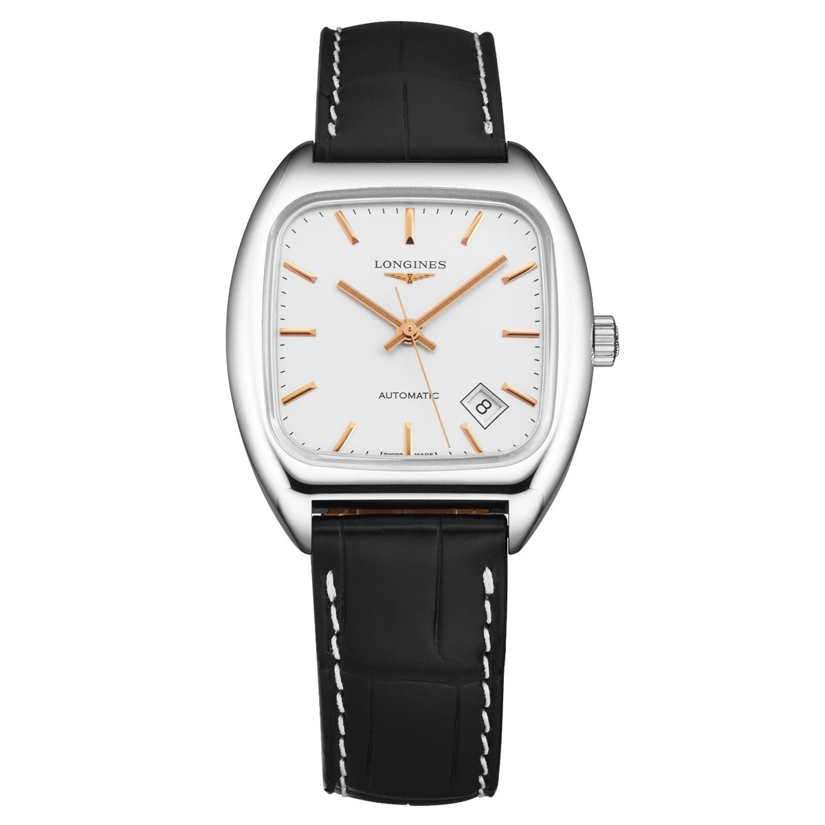Longines Men's 'Heritage Silver Dial Leather Strap Automatic Watch