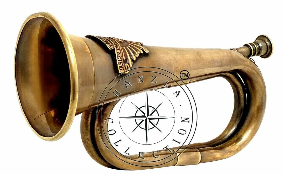 Corneta de latón antigua de 12" cuerno de las fuerzas militares del ejército australiano con sol naciente Foto 4 de 4