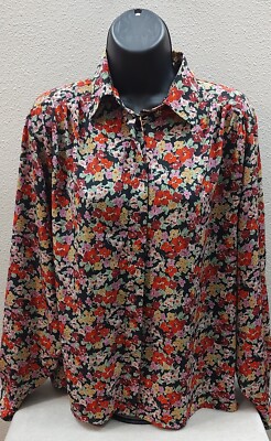 Vintage Jacques Vert Button Up Floral Blouse USA Size 8 Red Black Pink Green B6