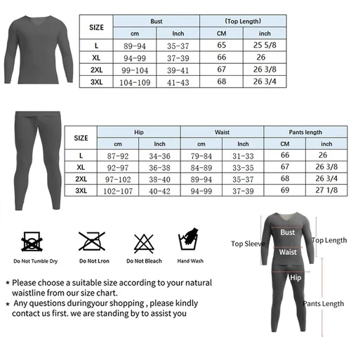 Herren Fleece Gefüttert Thermo Unterwäsche Set Warm Langarm Long Johns Oberteil & Unterteil - Bild 2 von 17