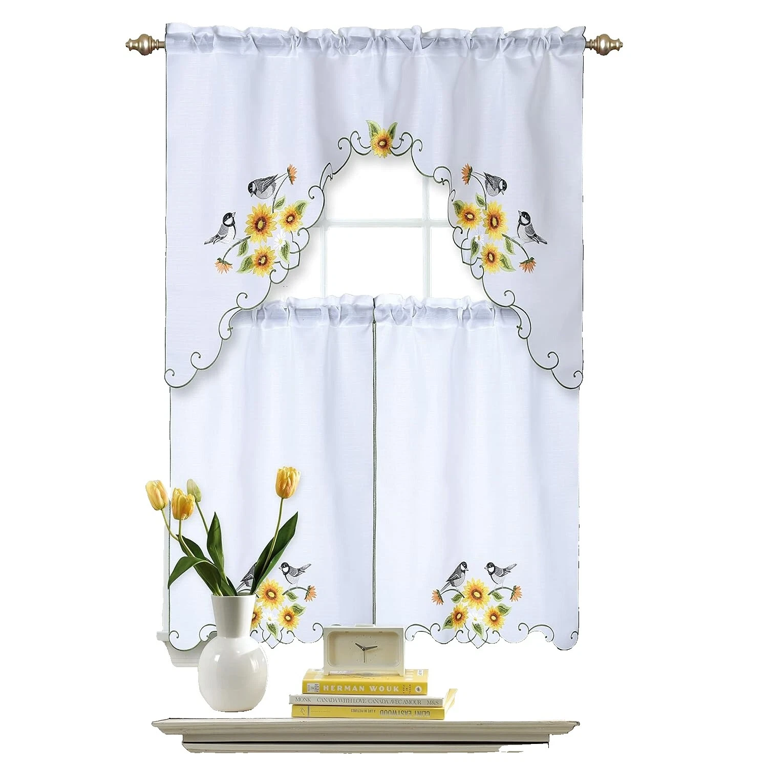 Ventana Floral Lino Cortinas plisadas